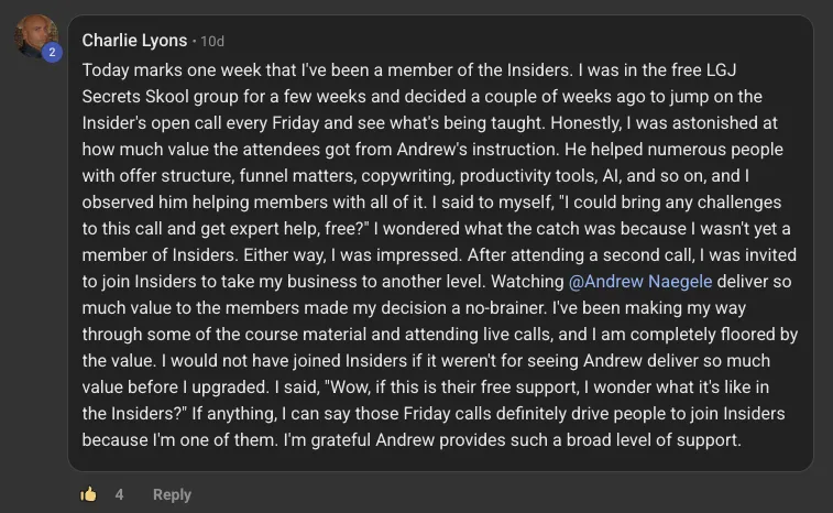 Original client or community feedback screenshot 4