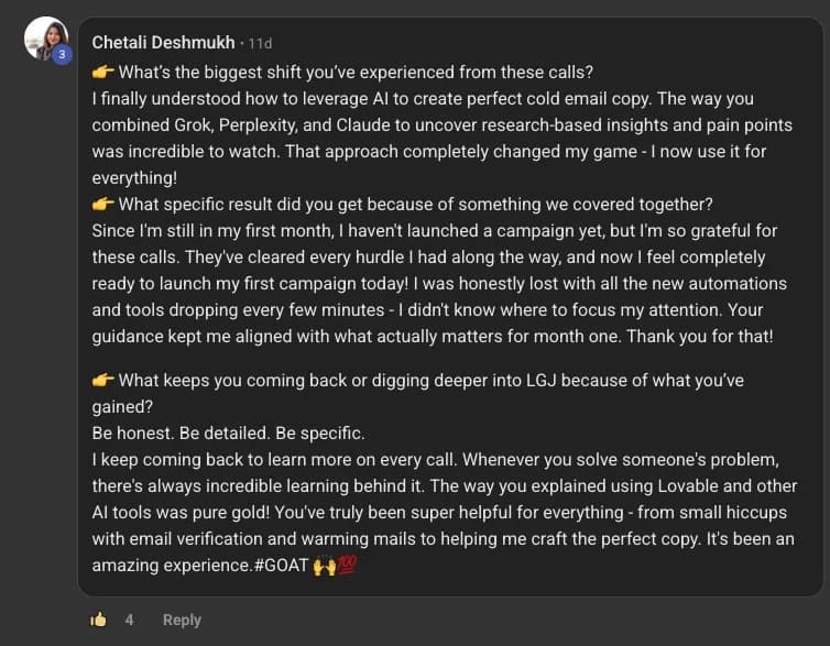 Original client or community feedback screenshot 5