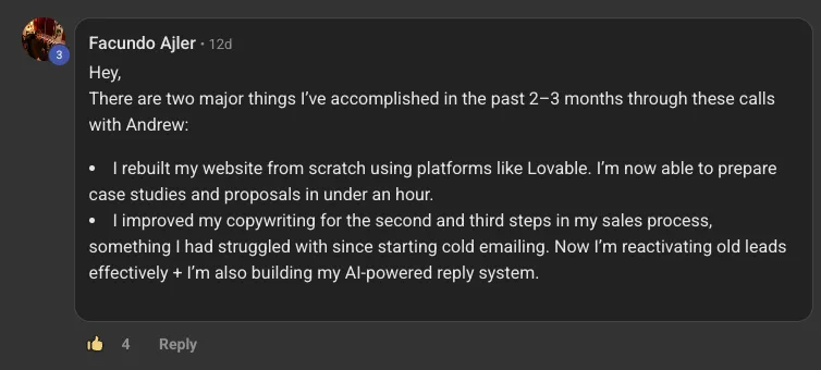 Original client or community feedback screenshot 7