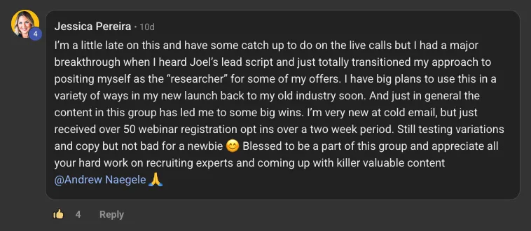 Original client or community feedback screenshot 8