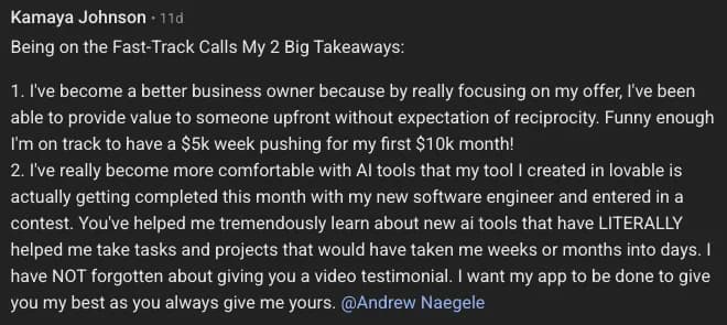 Original client or community feedback screenshot 10