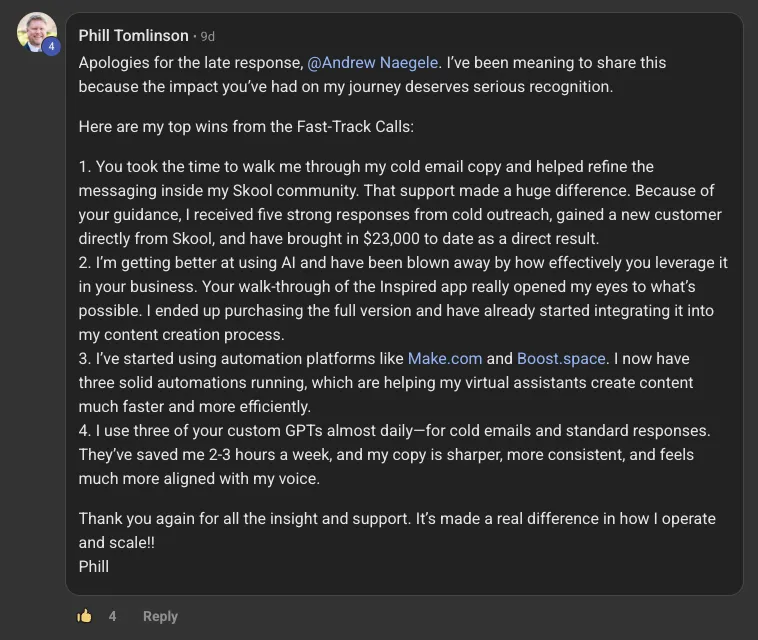 Original client or community feedback screenshot 12