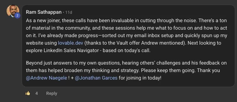 Original client or community feedback screenshot 14