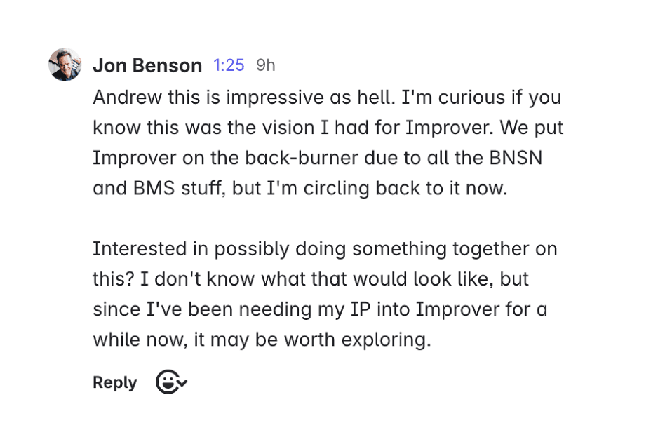 Jon Benson’s original message to Andrew